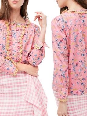 J. Crew Blouse Poplin Ruffle in Pink Liberty Wheat Bouquet Floral Print XS